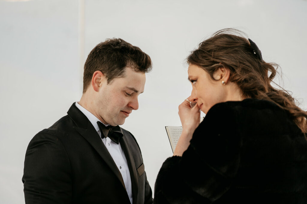 Emotional wedding vows exchange between couple