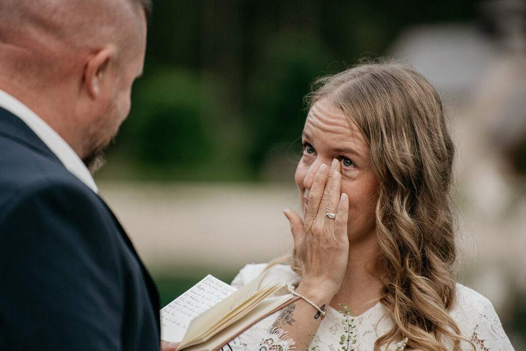 Emotional wedding vows exchange between couple.