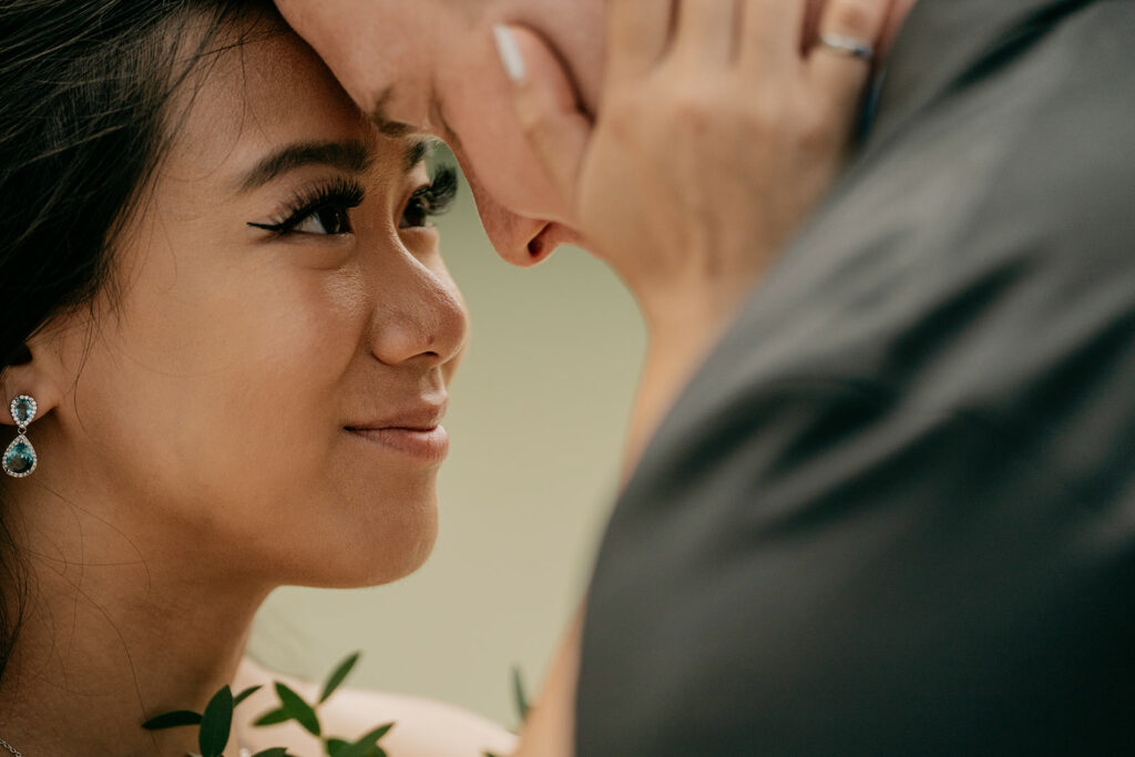 Couple sharing an intimate, tender moment together.