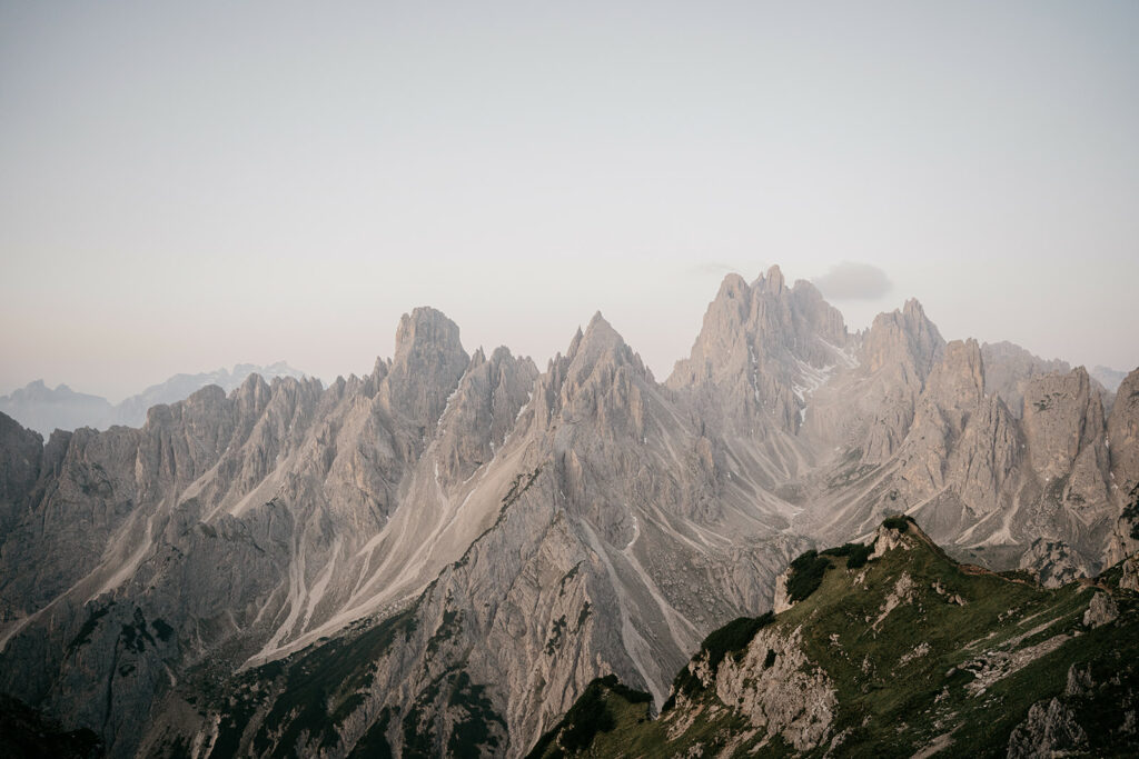 Rocky mountain peaks under clear sky