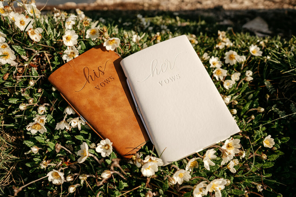 Wedding vow books in flowers