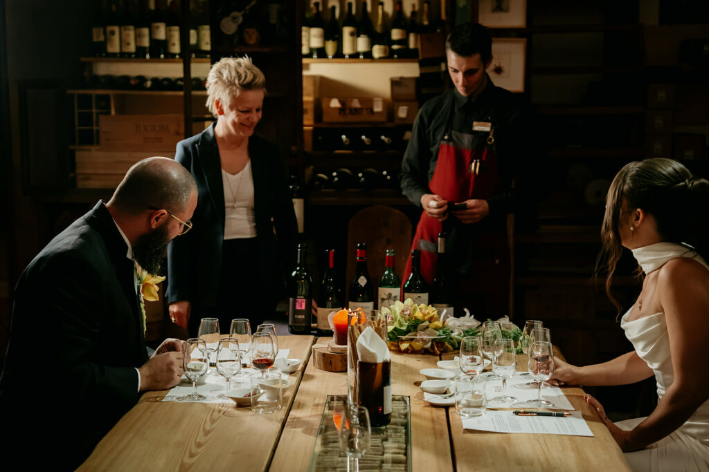 Wine tasting event with guests and sommelier