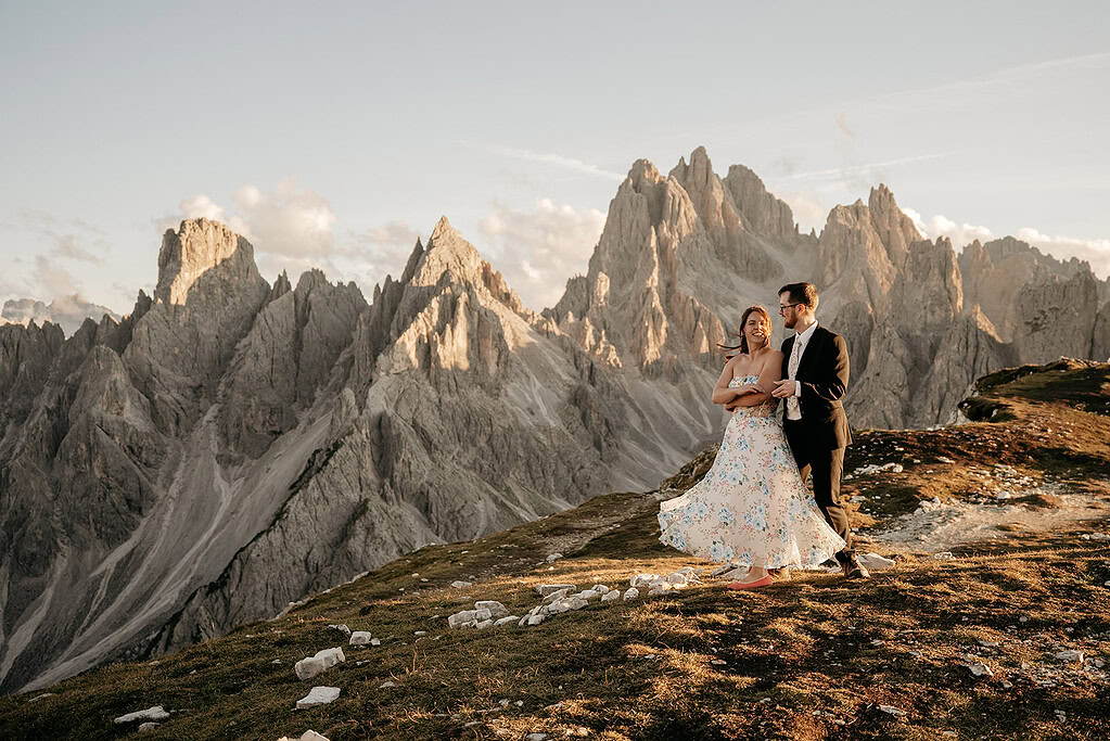 Couple in formal wear on mountain scenery