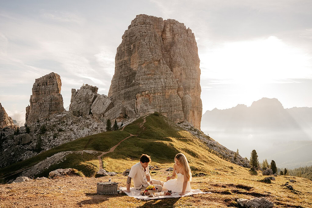 Kelci & Payton • Sunshine & Forever • A Sunrise Picnic Engagement in the Dolomites