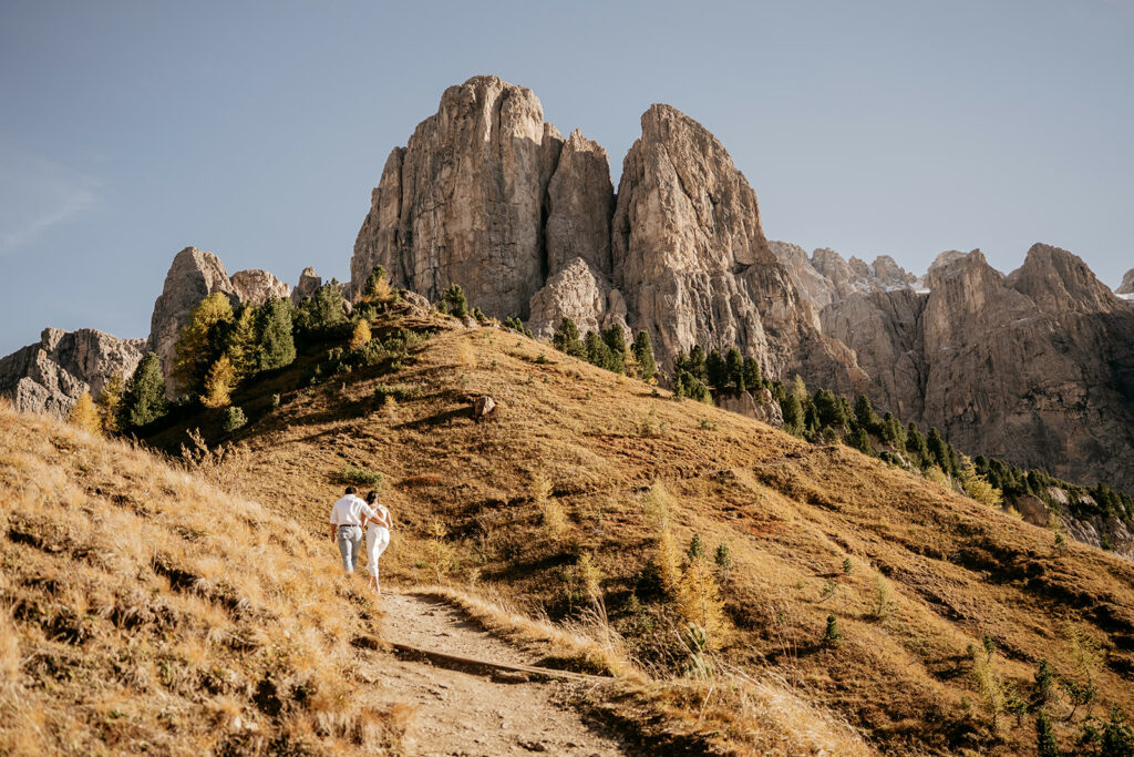 Couple hiking on mountain trail