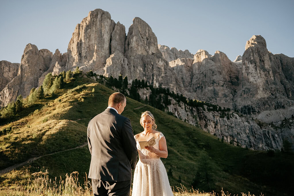 Couple's outdoor mountain wedding ceremony